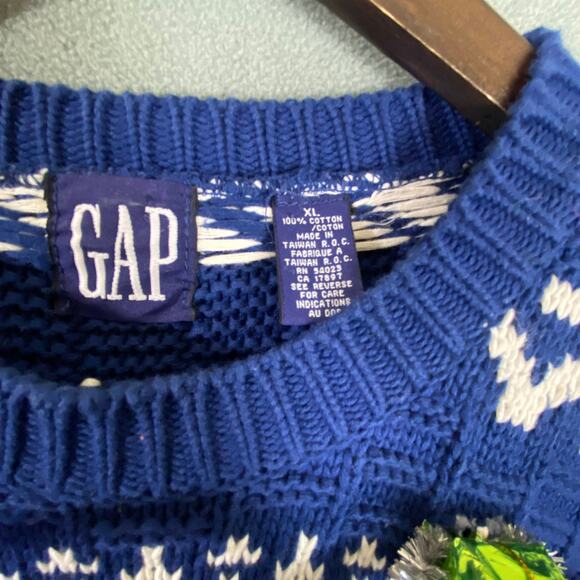 GAP‎ Chunky Knit Holiday Light Up Sweater Ugly Christmas 1986-2016 Blue & White - Picture 7 of 10